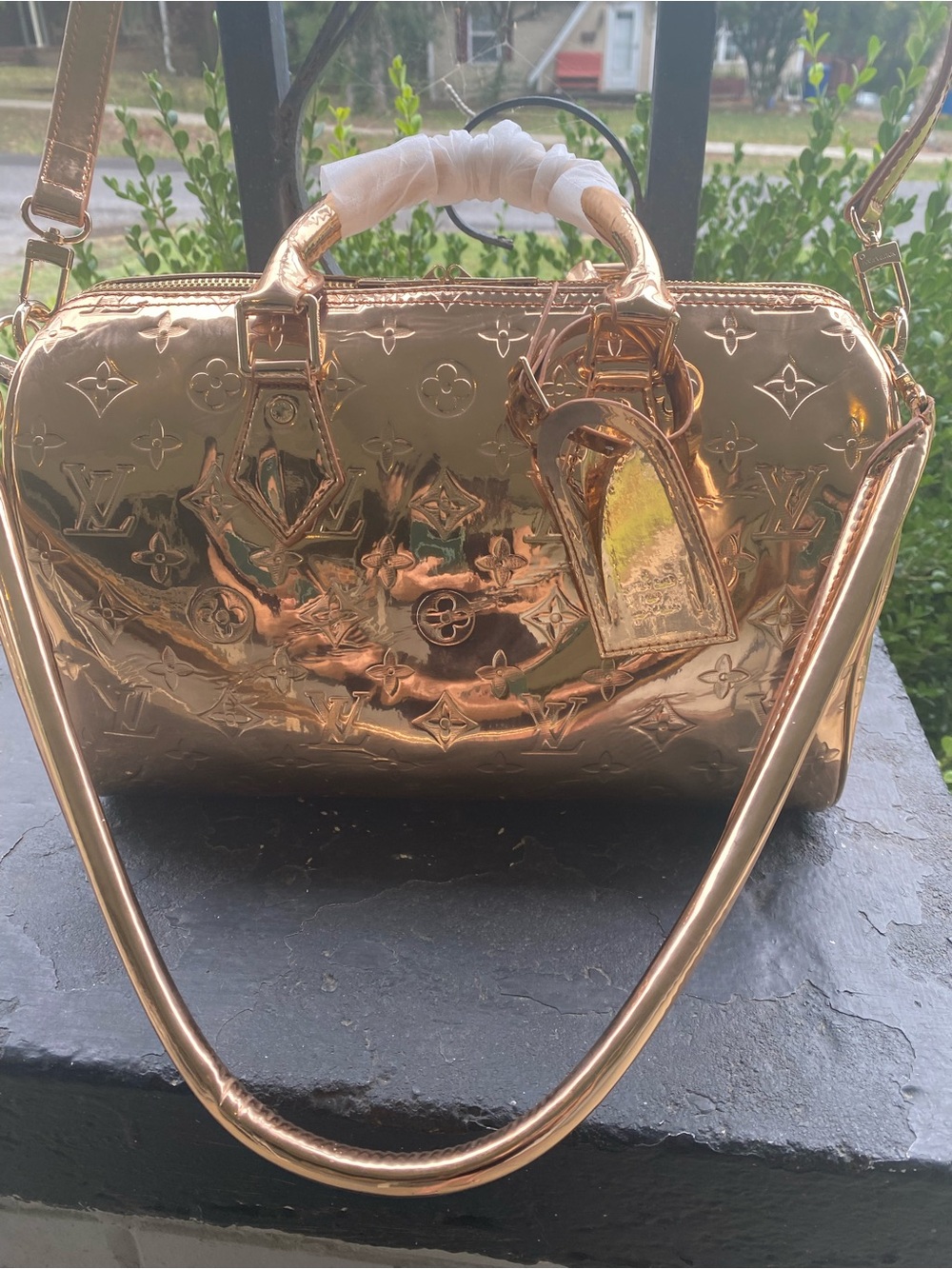NOT AUTHENTIC Louis Vuitton Rose Gold Monogram Patent Satchel